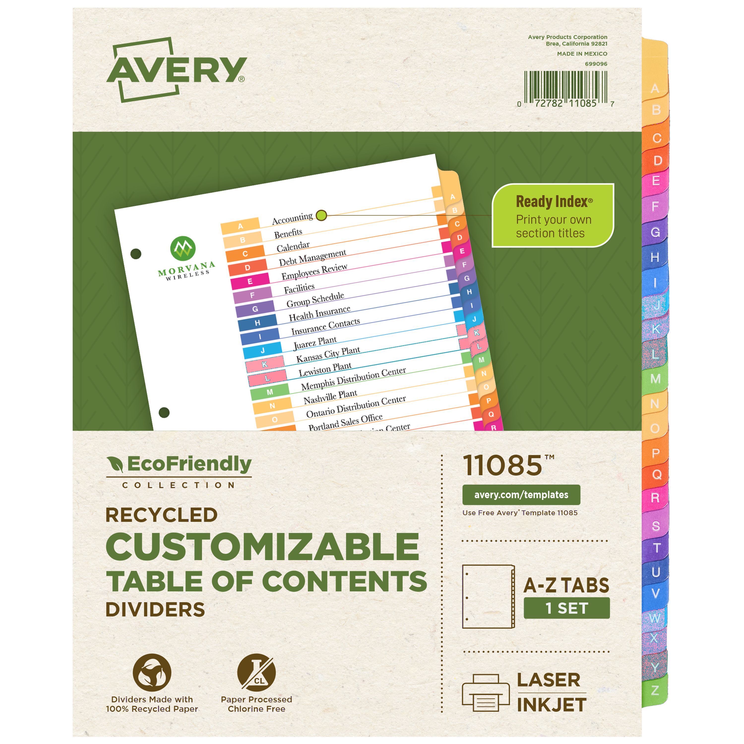 EcoFriendly Dividers, A-Z Tab, Ready Index® 11085 | Avery